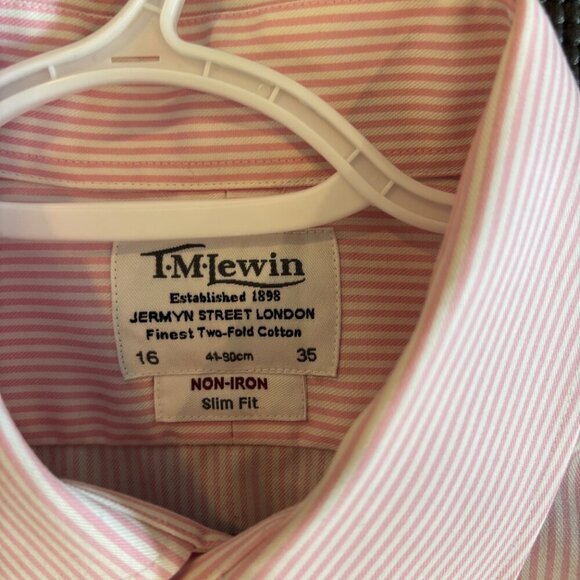 T.M. Lewin Slim Fit Dress Shirt Pink Stripe (16 / 35) - Picture 3 of 7